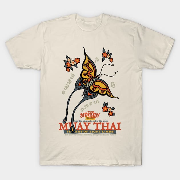 Muay Thai Sak Yant Butterfly Tattoo T-Shirt by KewaleeTee